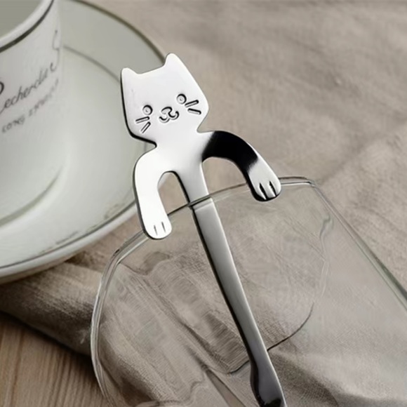 Cat Spoons Tea Spoons Stirrers Cup Hugging Kitty Cats Stainless Steel 2 PC Set - Picture 4 of 16